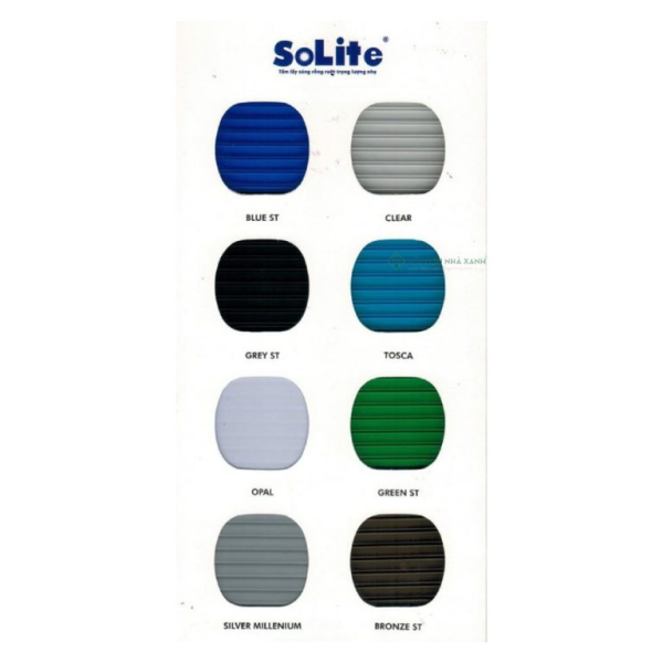 Đa dạng màu sắc của tấm lợp sáng thông minh Polycarbonate Solite rỗng ruột để khách hàng lựa chọn phù hợp