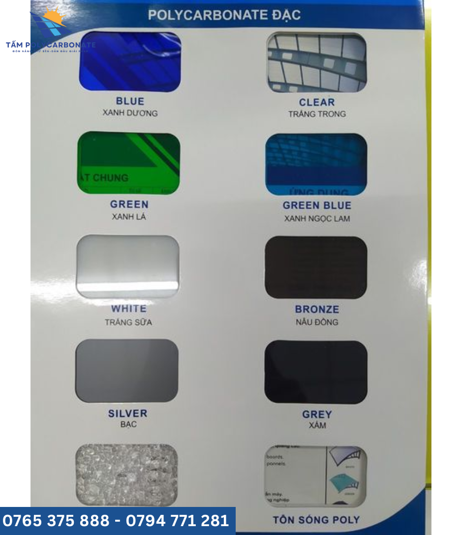 Bảng màu tấm polycarbonate Đức